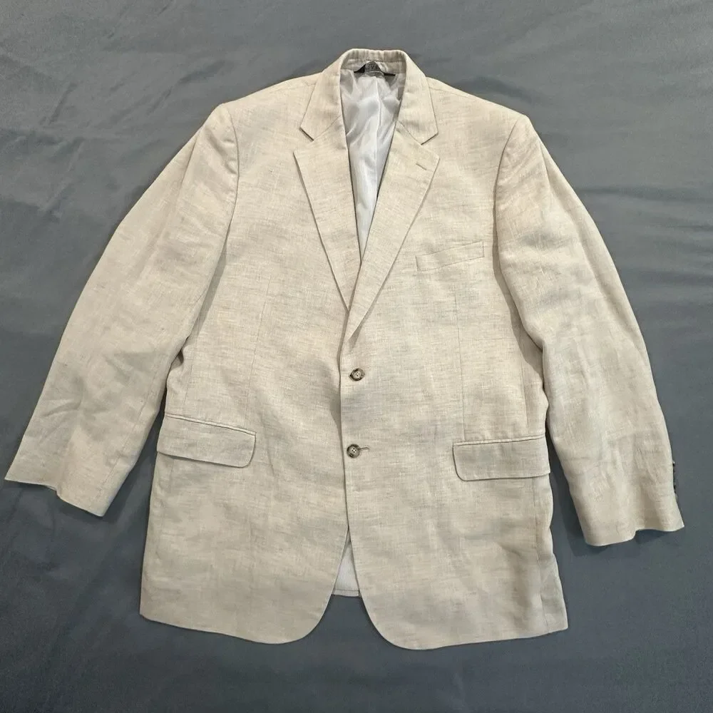 Jos A Bank Blazer Mens 46 Linen Wool Blend Two Button Dress Sport Coat Beige